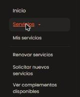 Menú Servicios del área de clientes